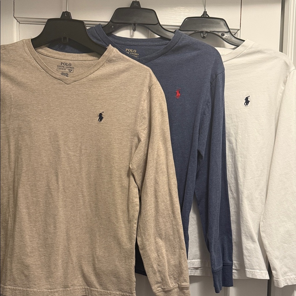 Polo by Ralph Lauren boys Long Sleeve Tees - Tan, Navy, White